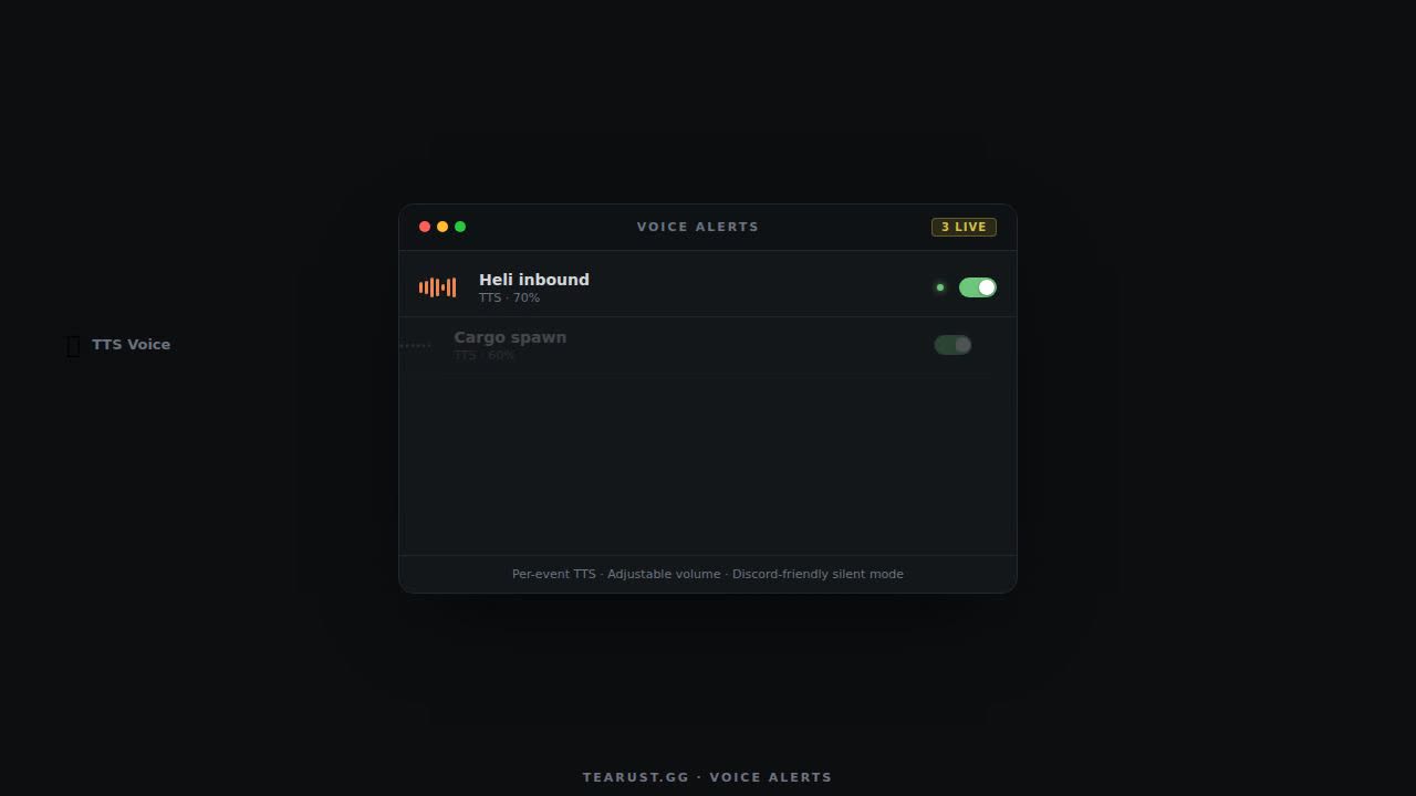 TEARust voice alerts configuration panel